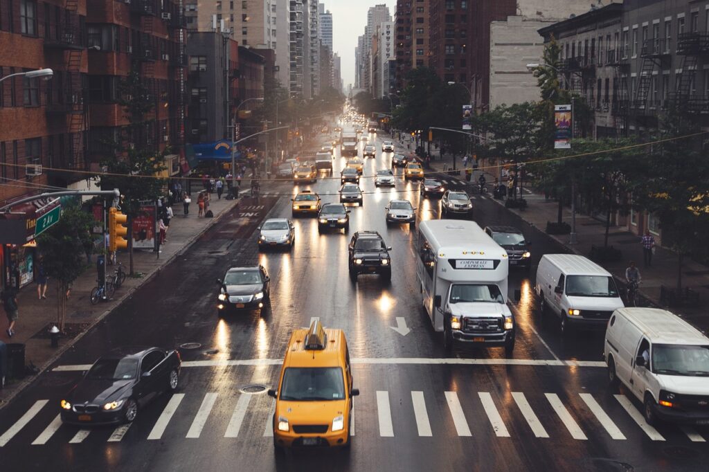 traffic at night in the rain